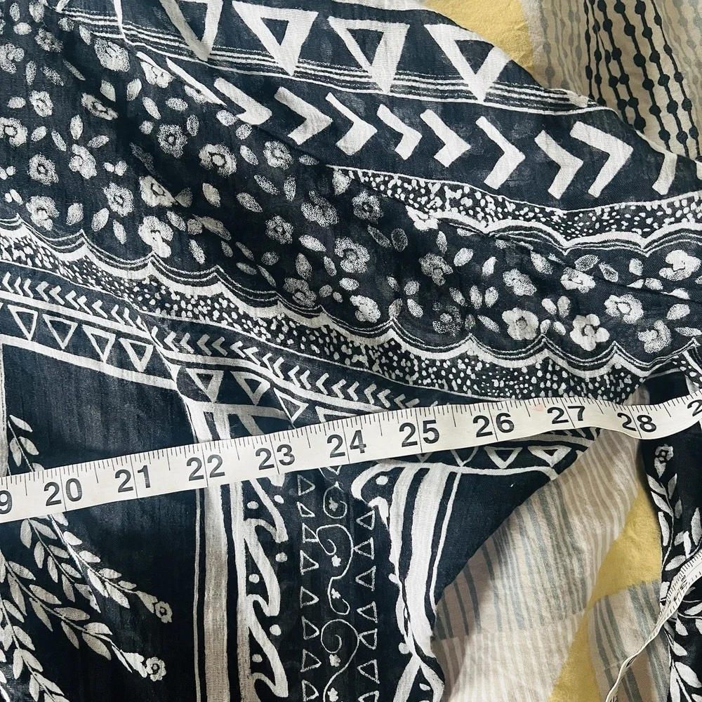 Free People Black White Sheer Yo Yo Geo Blouse Size Large
